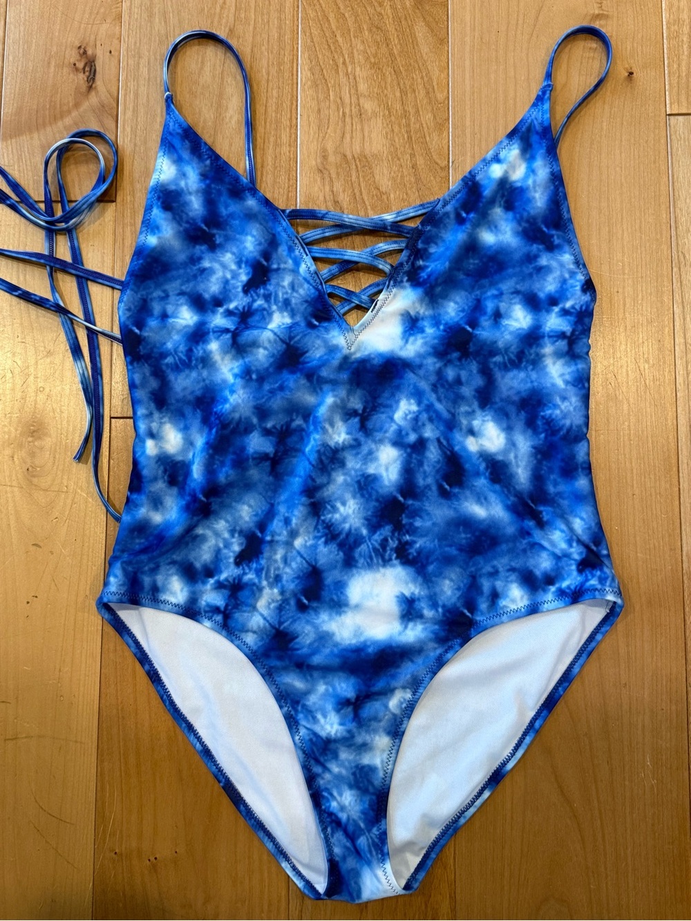 Tie-Dye Blue One-Piece Swimsuit with Crisscross Front